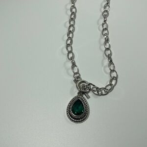 Silver Chain Necklace with Green Pendant